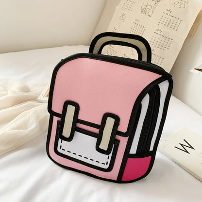 Two Dimensional 3d Multi-Functional Backpack Schoolbag Students
