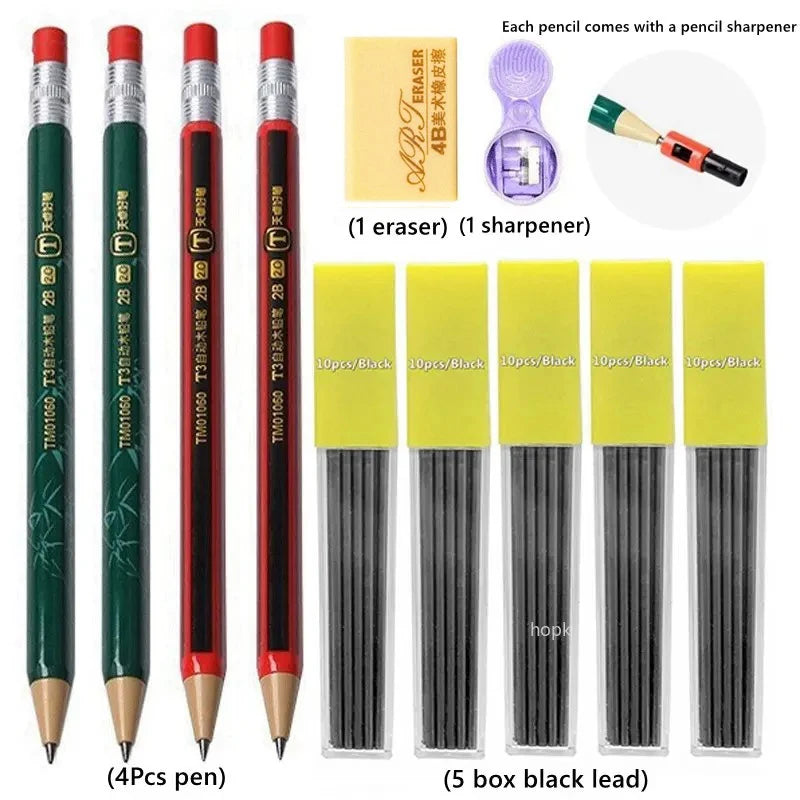 Mechanical Pencils Set 2B 2.0mm Automatic Student Drawing Pencil