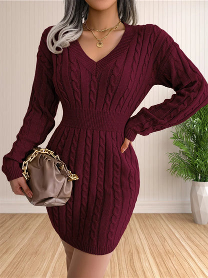 Sweater Cocktail V Neck Knitted Dress