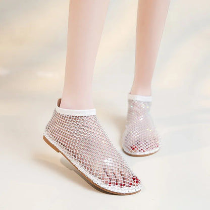 Mesh Luxurious Rhinestone Round Toe Sandal
