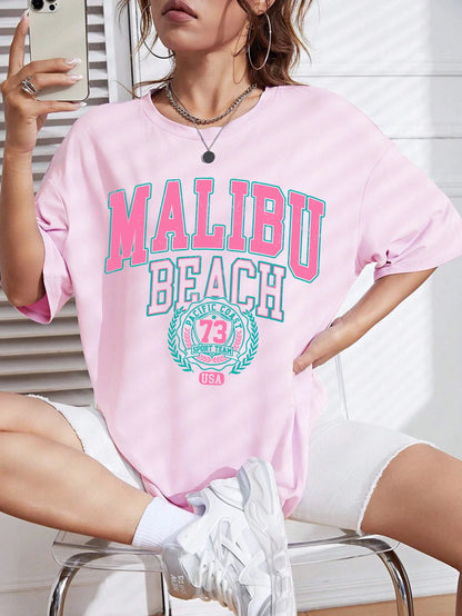 Malibu Beach Letter Street Casual T-shirt