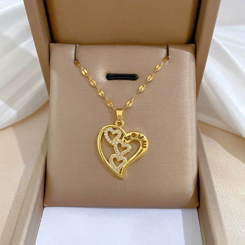 Heart Stainless Steel Zirconia Necklaces