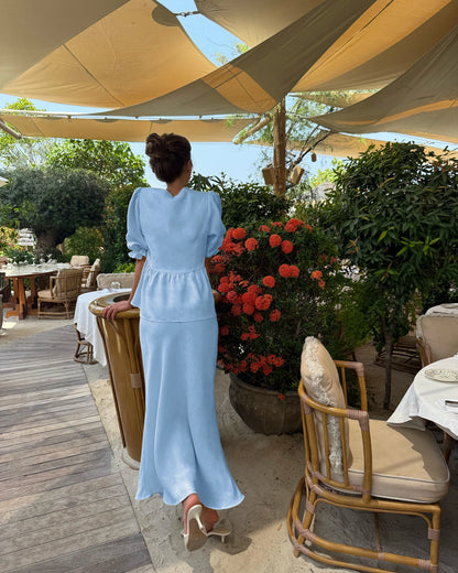 100% Cotton Bubble Sleeve Shirt  Long Skirt Set