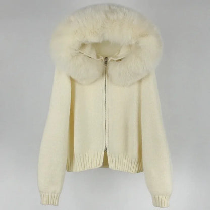 Hooded Real Fox Fur Collar Jacket