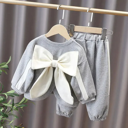 Bowknot Baby Girl Clothes Kids Boutique Pocket Hoodie + Pants Outfit Set