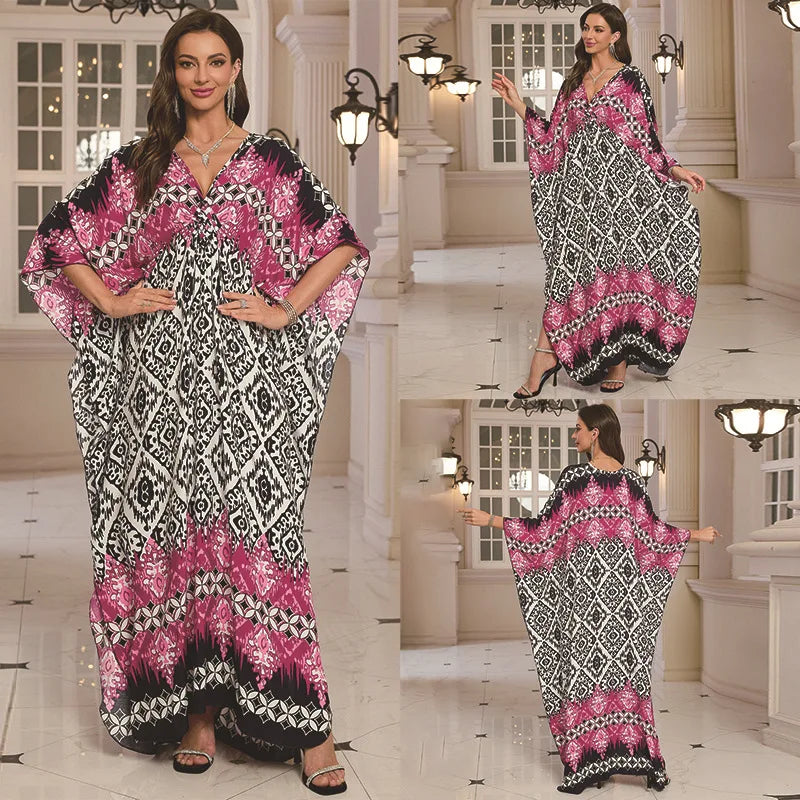 Kaftan Wave Neck Swimsuit Cover Up Caftan Dress