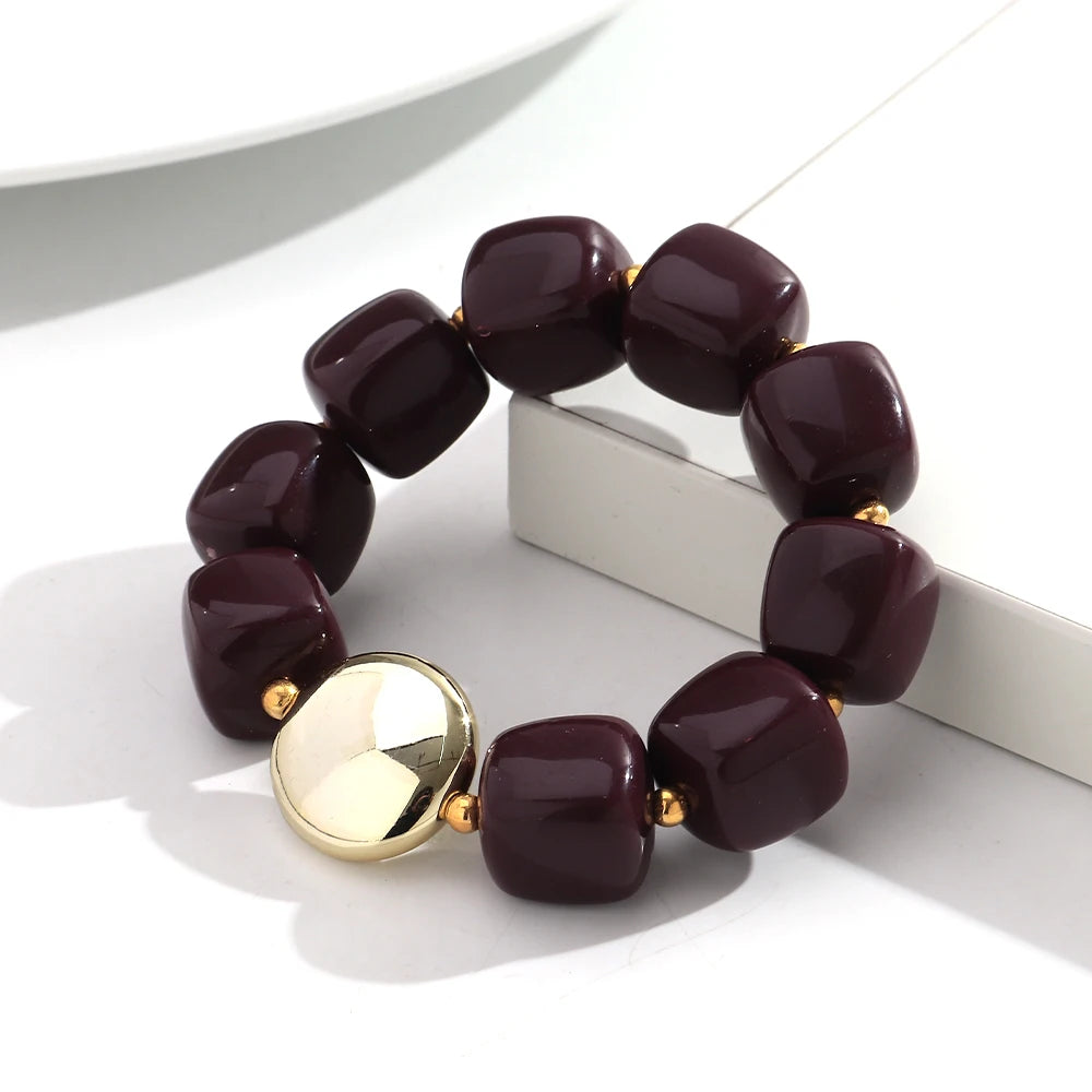 Colorful Acrylic Square Beads Elastic Bracelets