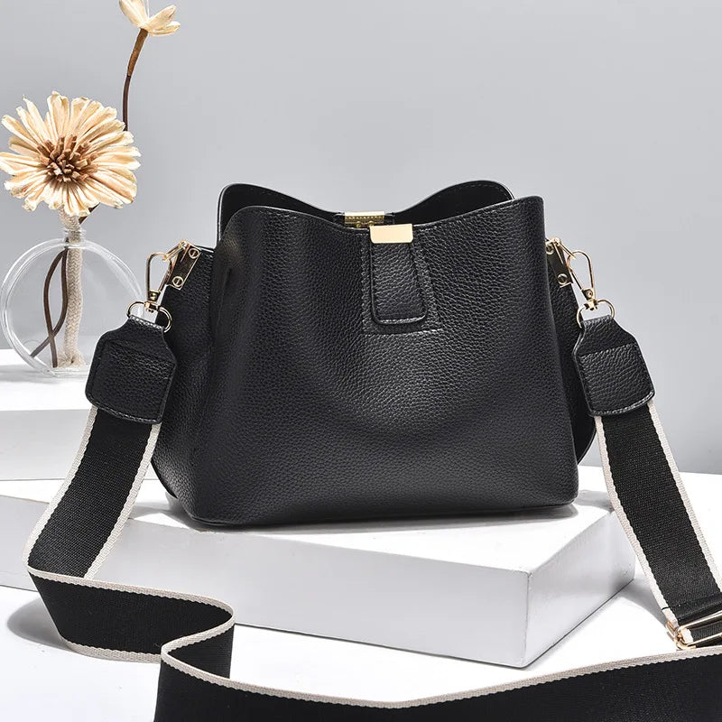 Minimalist Bucket Soft Textured Leather Crossbody Strap Bags