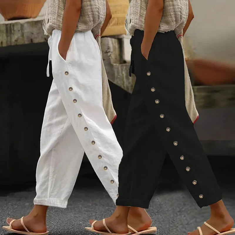 Elastic Waist Relaxed Fit Casual 3/4 Length Lounge Pants