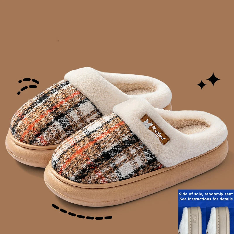 Winter Warm Fur Stripe Non Slip Comfort Flat Heel Slippers