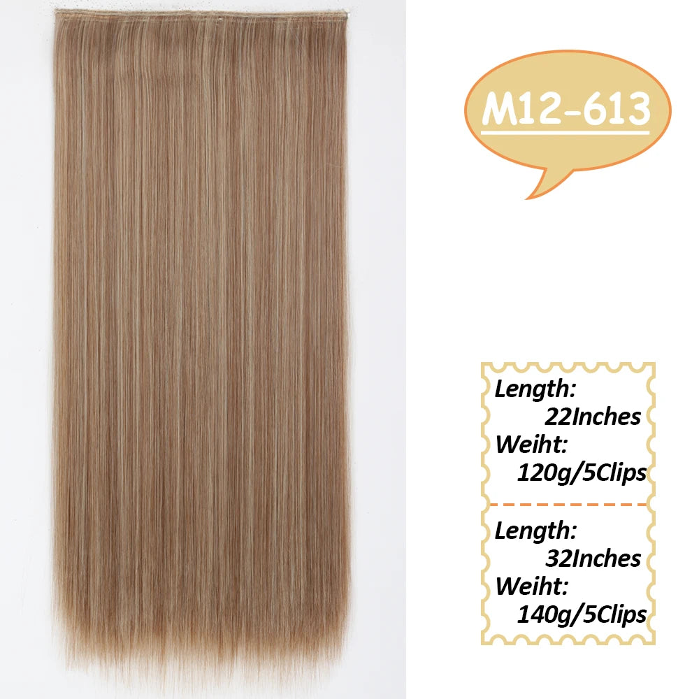 5 Clips Long Wavy Clip In Hair Extensions Synthetic Heat Resistant One Piece False Blonde