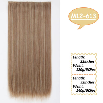 5 Clips Long Wavy Clip In Hair Extensions Synthetic Heat Resistant One Piece False Blonde