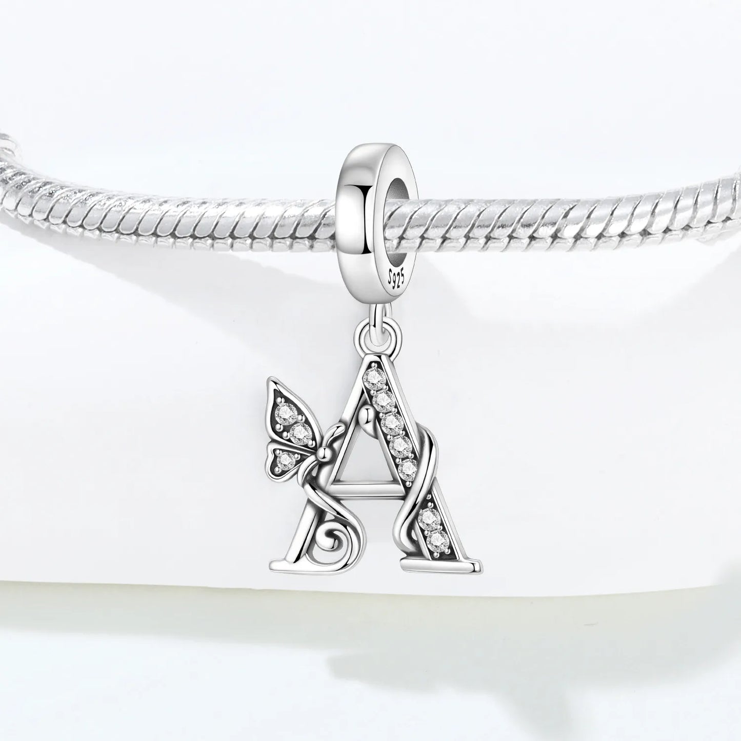 925 Sterling Silver Zircon Butterfly Letter Bracelet