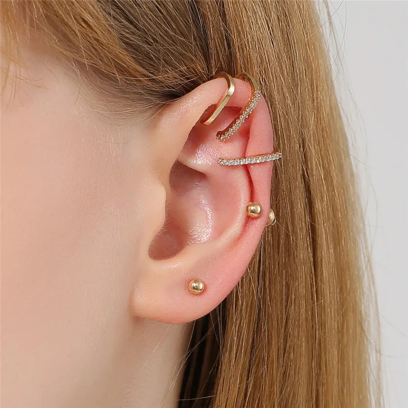 Bohemian Piercing Crystal Rhinestone Ear Cuff Wrap Earrings