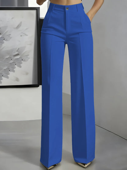 High-Waisted Draped Straight-Cut Suit Pants