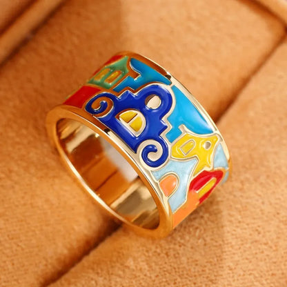Huitan Creative Colored Housed Design Enamel Finger Ring