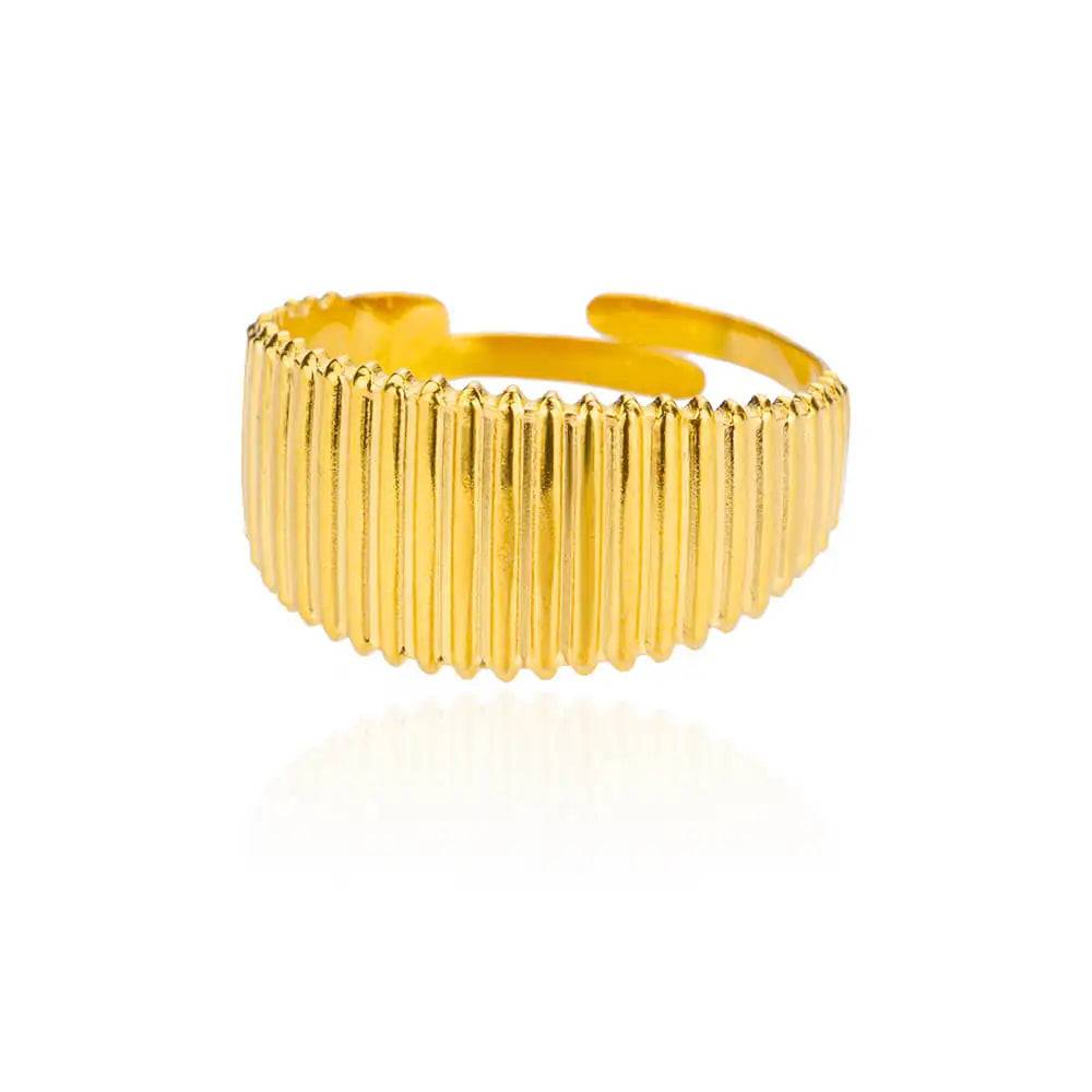 Stainless Steel Round Zircon Geometric Gold Crystal Ring