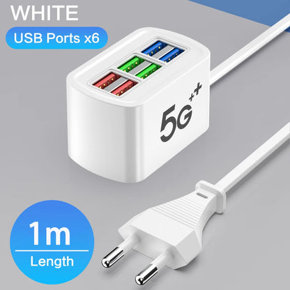 6 in 1 USB Fast Charger Power Strip 1m Cord Desktop Charging