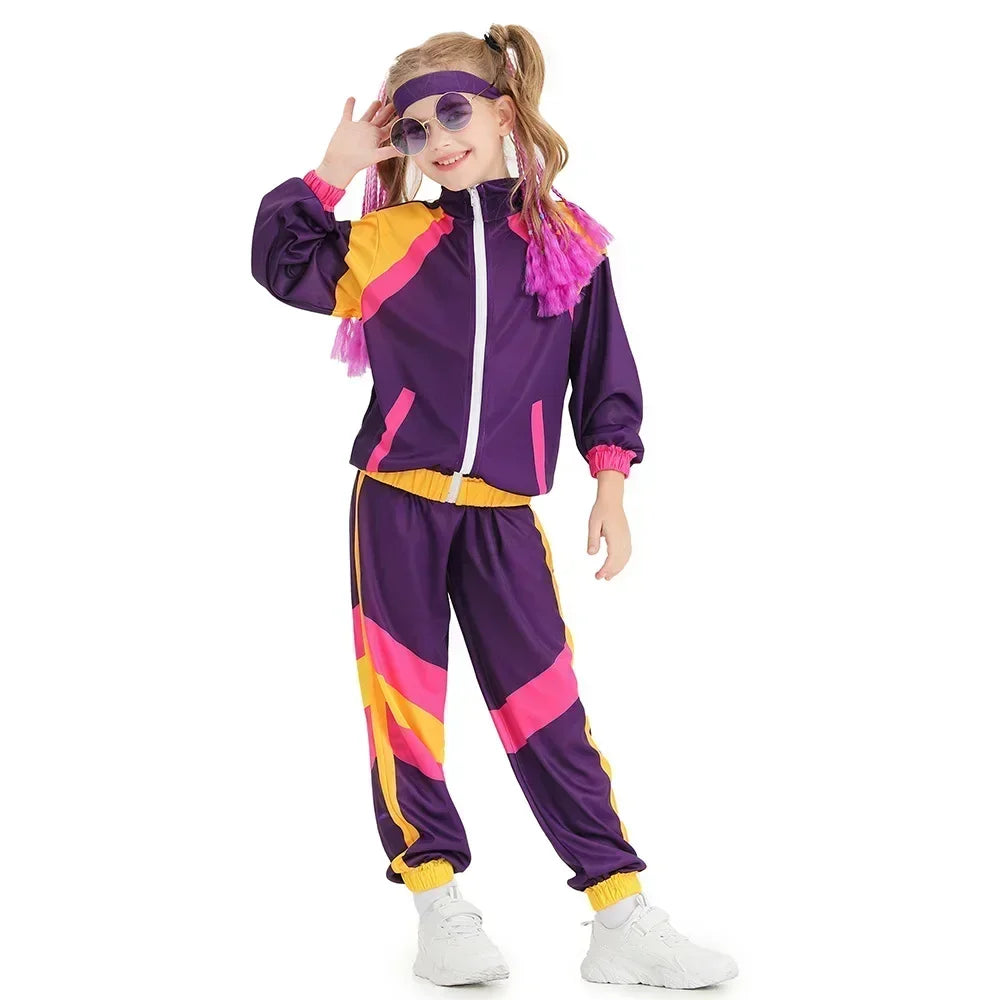 80s 90s Sportswear Suit Retro Disco Hip Hop Costume Long Sleeve Zipper Coat