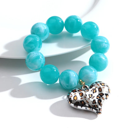 Boho Colorful Round Beads Heart Pendant Elastic Bracelets
