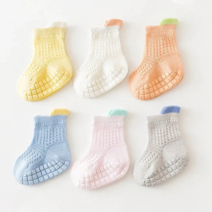 3pairs/lot 6 Colored Of Net Eye Non-slip Cotton Socks