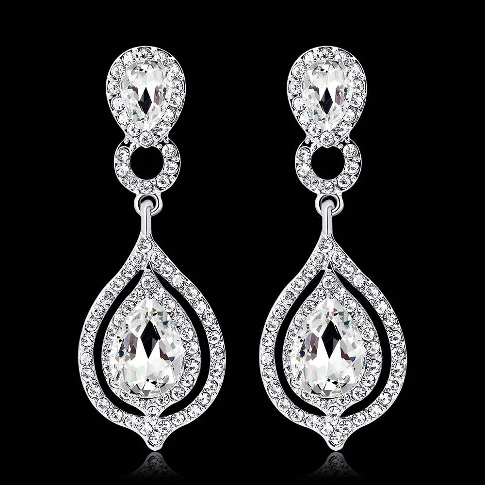 Gold Bridal Drop Simulated Pearl Crystal Statement Earrings