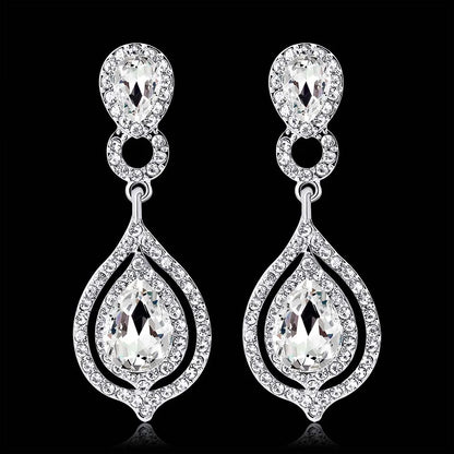 Gold Bridal Drop Simulated Pearl Crystal Statement Earrings