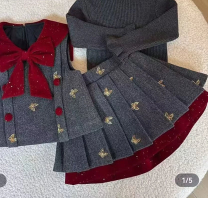 Spring and Autumn Vest Small Fragrance Style Pleated Skirt Set