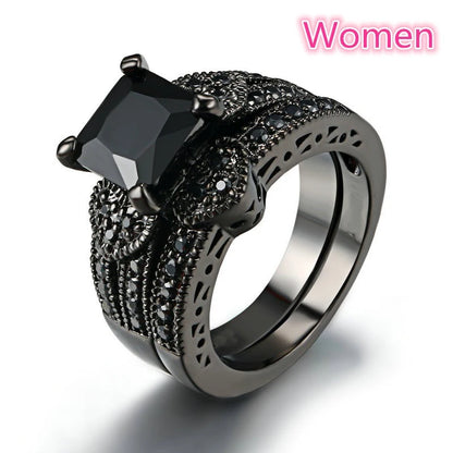 Charm Couple Romantic Heart Rhinestones CZ Rings Set