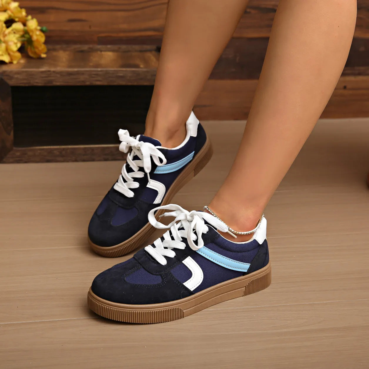 Flat Bottom Mixed Colors Rubber Sole Sneakers