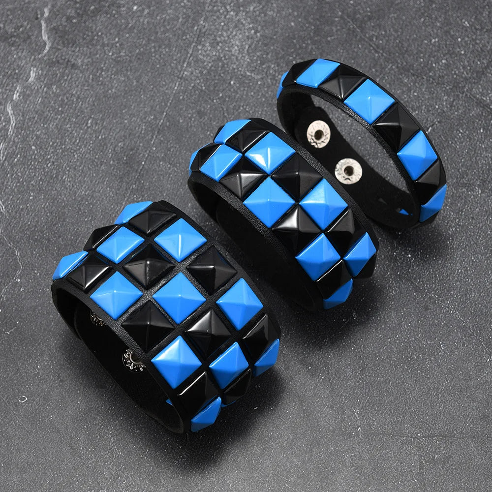 3Pcs/Set Contrasting Rivets Leather Wrist Big Wide Bracelet