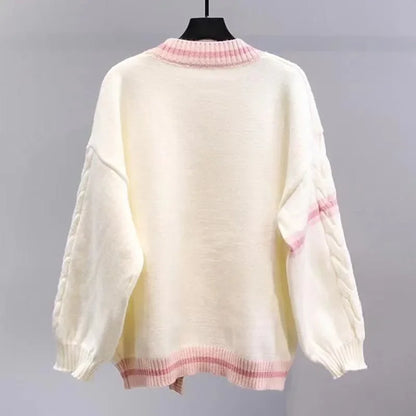 Sweet Bow Cardigans Y2K Aesthetic Contrast Color V-Neck Knitted Cardigan Sweaters Coat