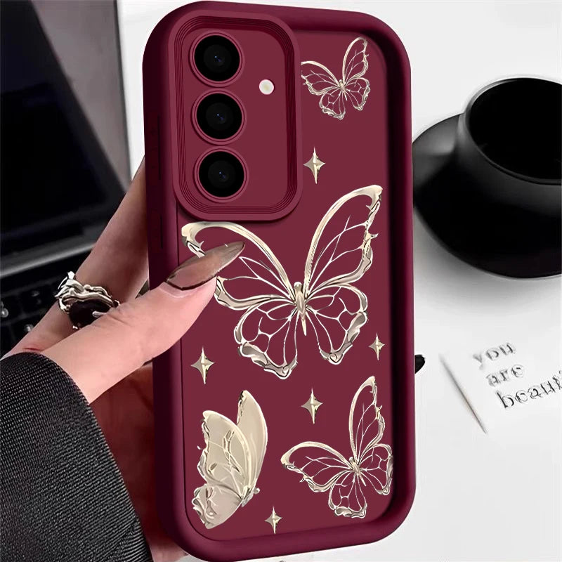 Gold Butterfly Print Case For Samsung Galaxy TPU Cover