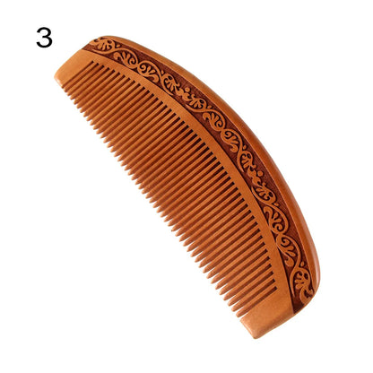 مشط خشبي طبيعي من خشب الخوخ، أسنان قريبة ومضادة للكهرباء الساكنة