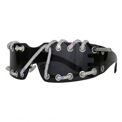 Punk Y2k Frameless Crystal Chain One-piece Bling Sunglasses