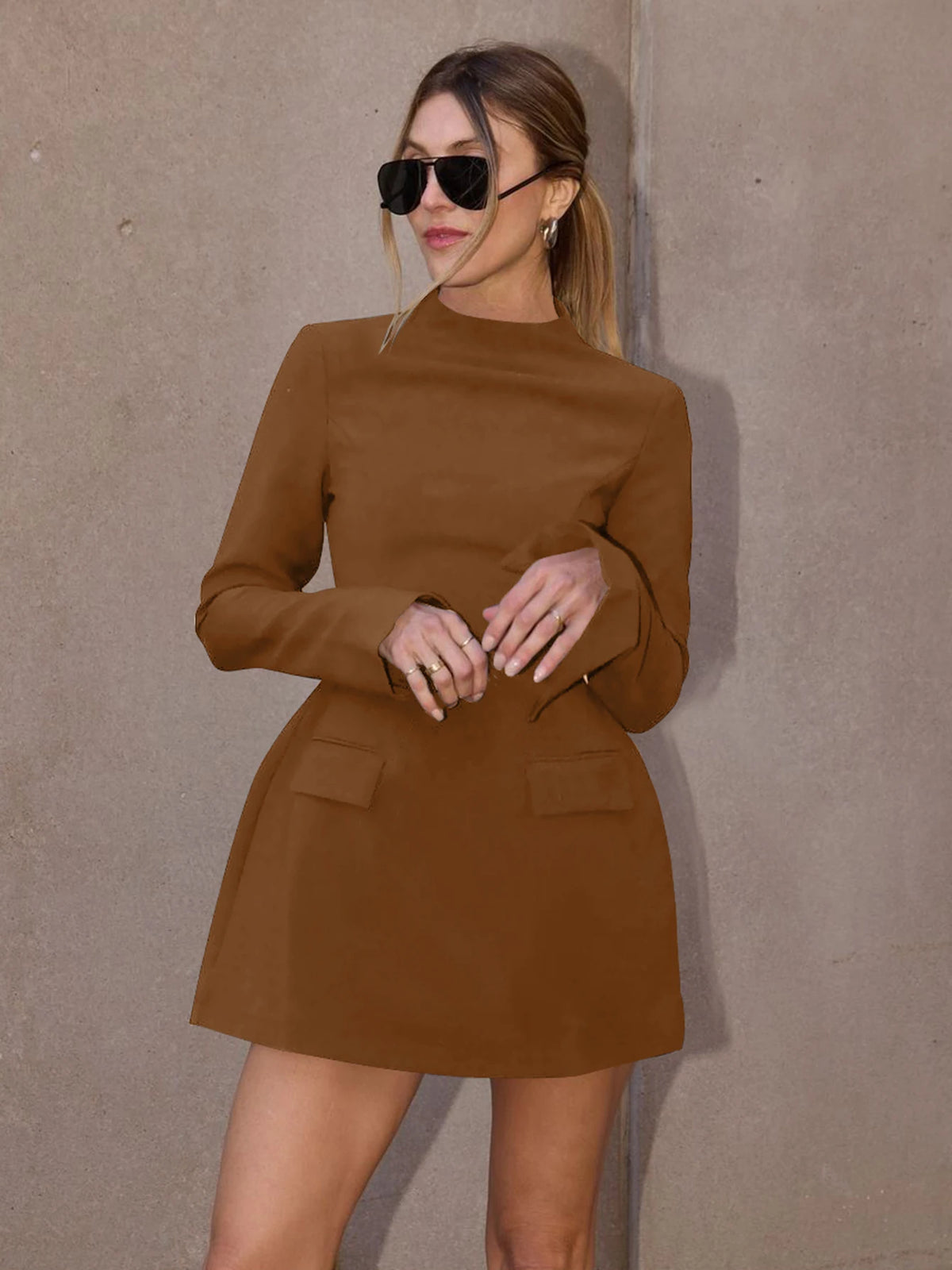 Dulzura Long Sleeves Zipper Bodycon Mini Dress