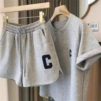 Summer Sleepwear Loose Short Sleeve T-Shirt Casual Shorts Large Size Pajamas Set