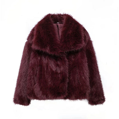 Spring Summer Casual Faux Fur Brown Warm Oversized Elegant Coats