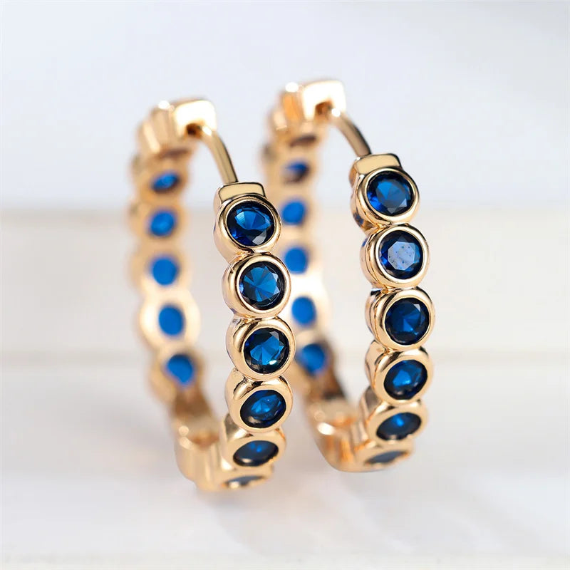 Luxury Cute Small Black Round Hoop Zircon Stone Earrings