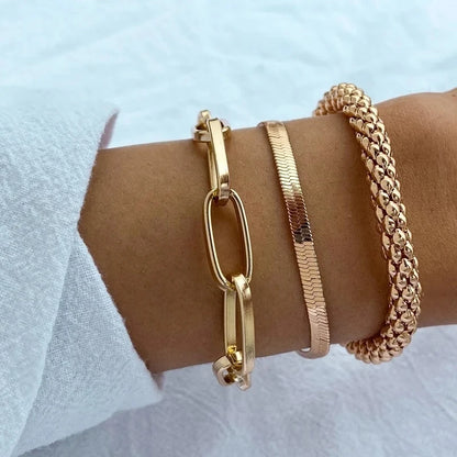 4pcs Punk Curb Cuban Chain Bracelets Set