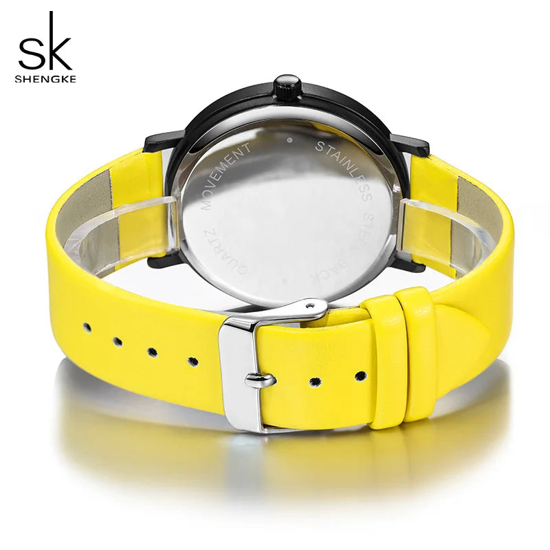 Shengke Creative Yellow Leather Band Wristwatches