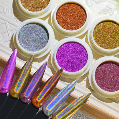 6Colors/Set Metallic Mirror Chrome Nail Powder Holographic Chameleon Glitters