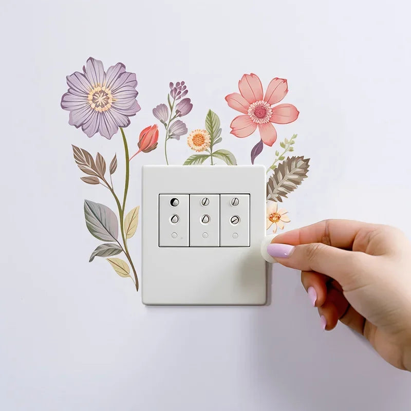 Beautiful flowers Switch Wall Sticker PVC Removable Waterproof sticker