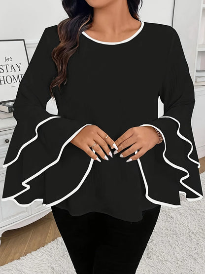 Large Size Casual Crew-neck Flared Long-sleeved T-shirt