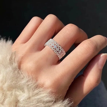 925 Sterling Silver Luxury Hollow Zircon Geometry Adjustable Rings