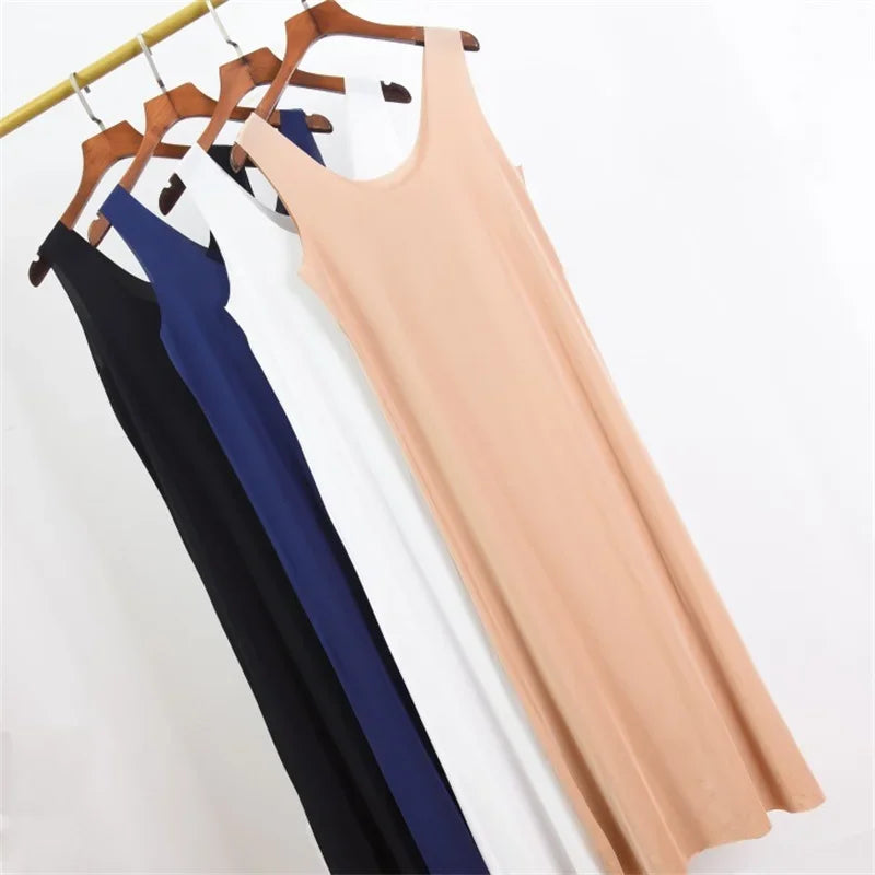 Ice Silk Slips Long Midi Dress