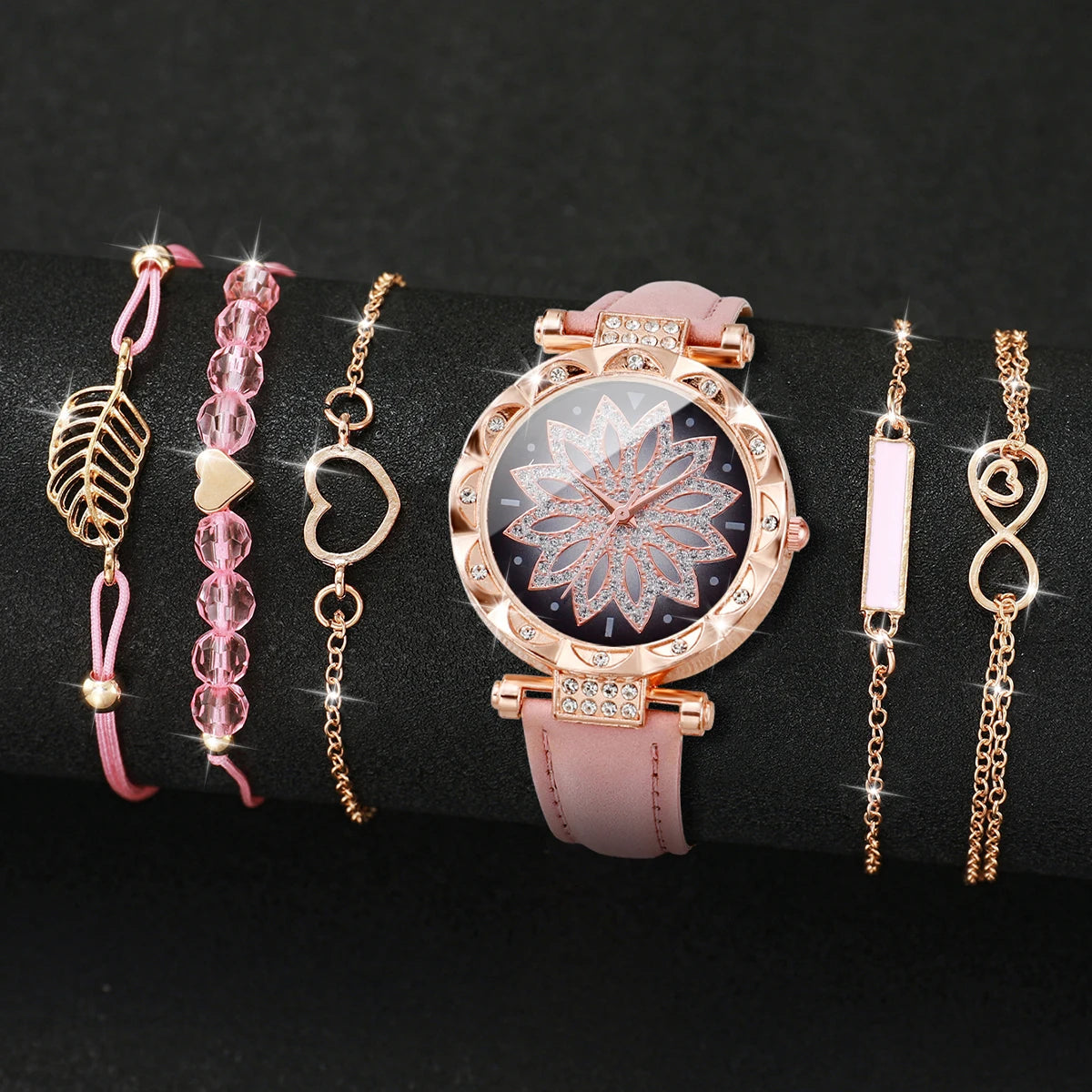 6PCS/Set Heart Dial Watch Set