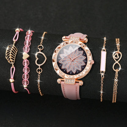 6PCS/Set Heart Dial Watch Set