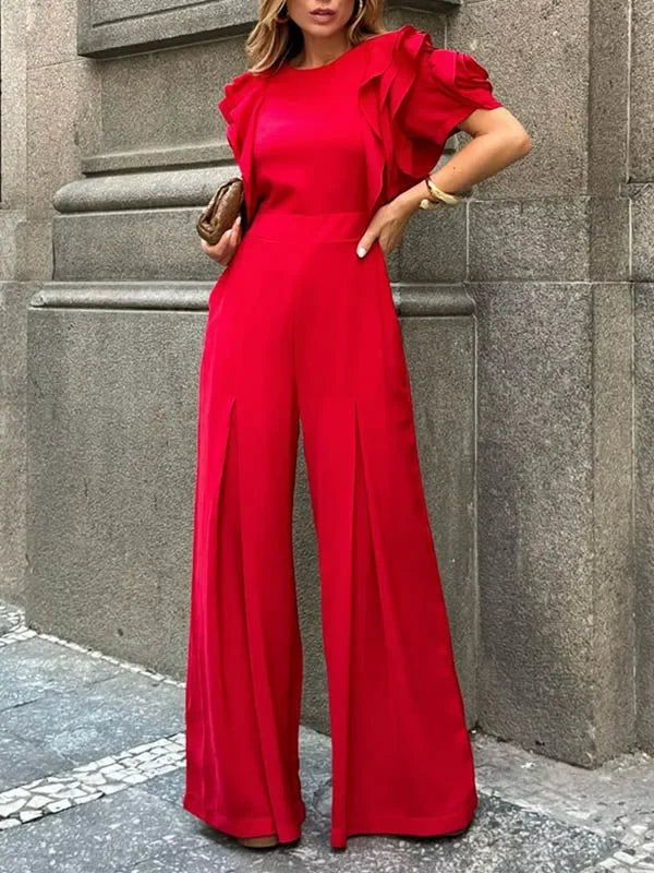 Short Sleeves Wide Leg Jumpsuits