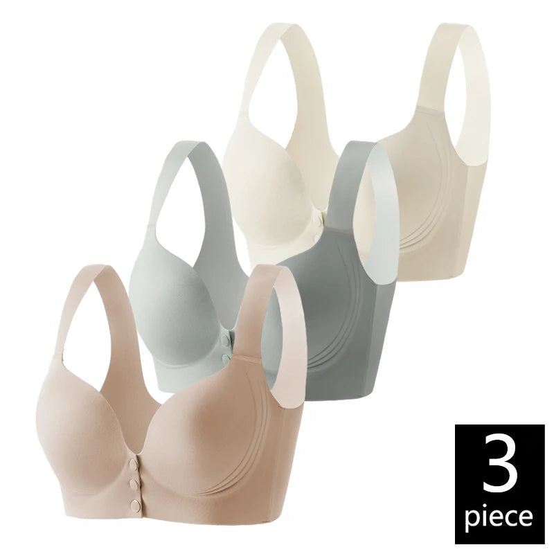 Fall Sweet 3PCS/set Wire-Free Front Closure Plus Size Bra